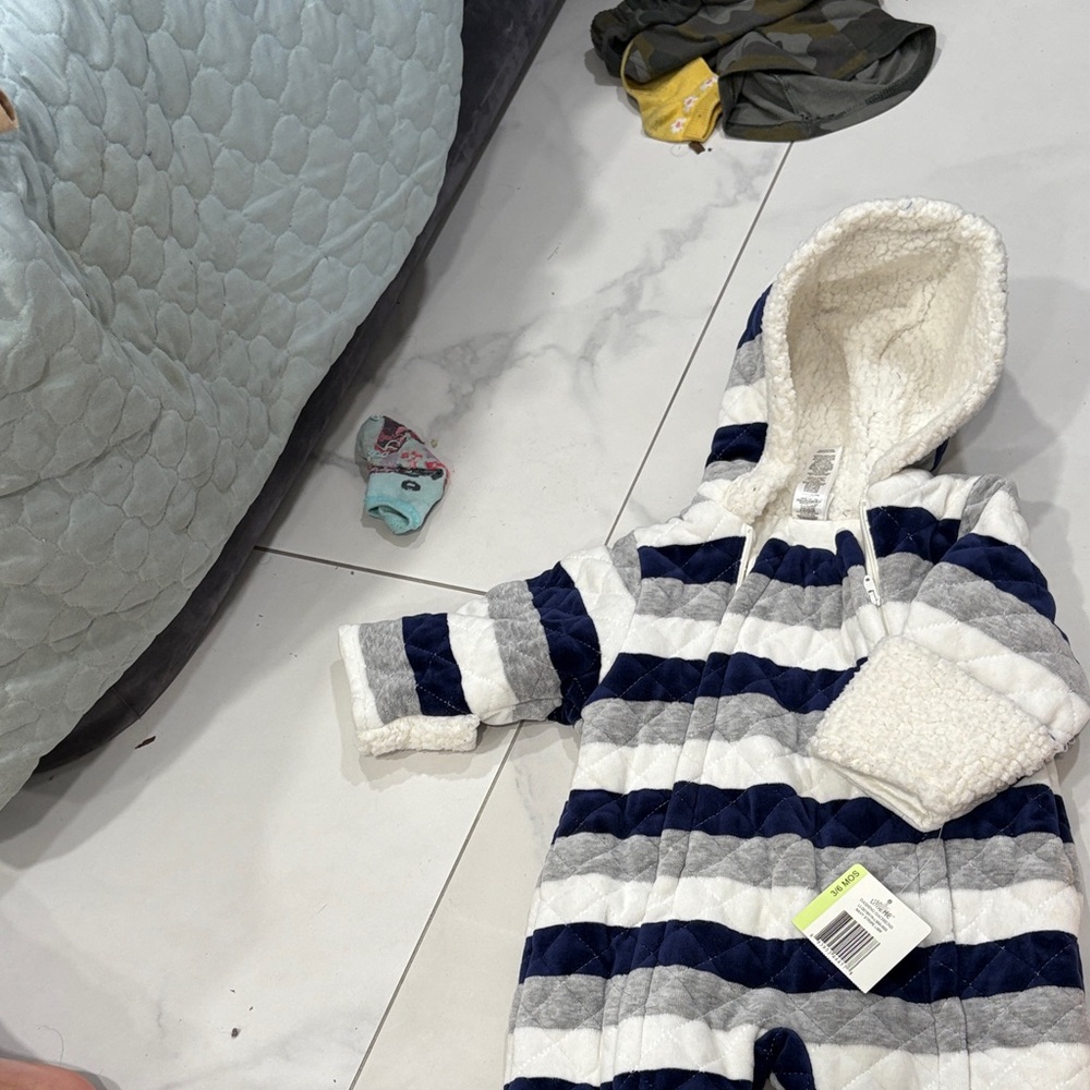 Little Me Navy and White Striped Hooded Jacket